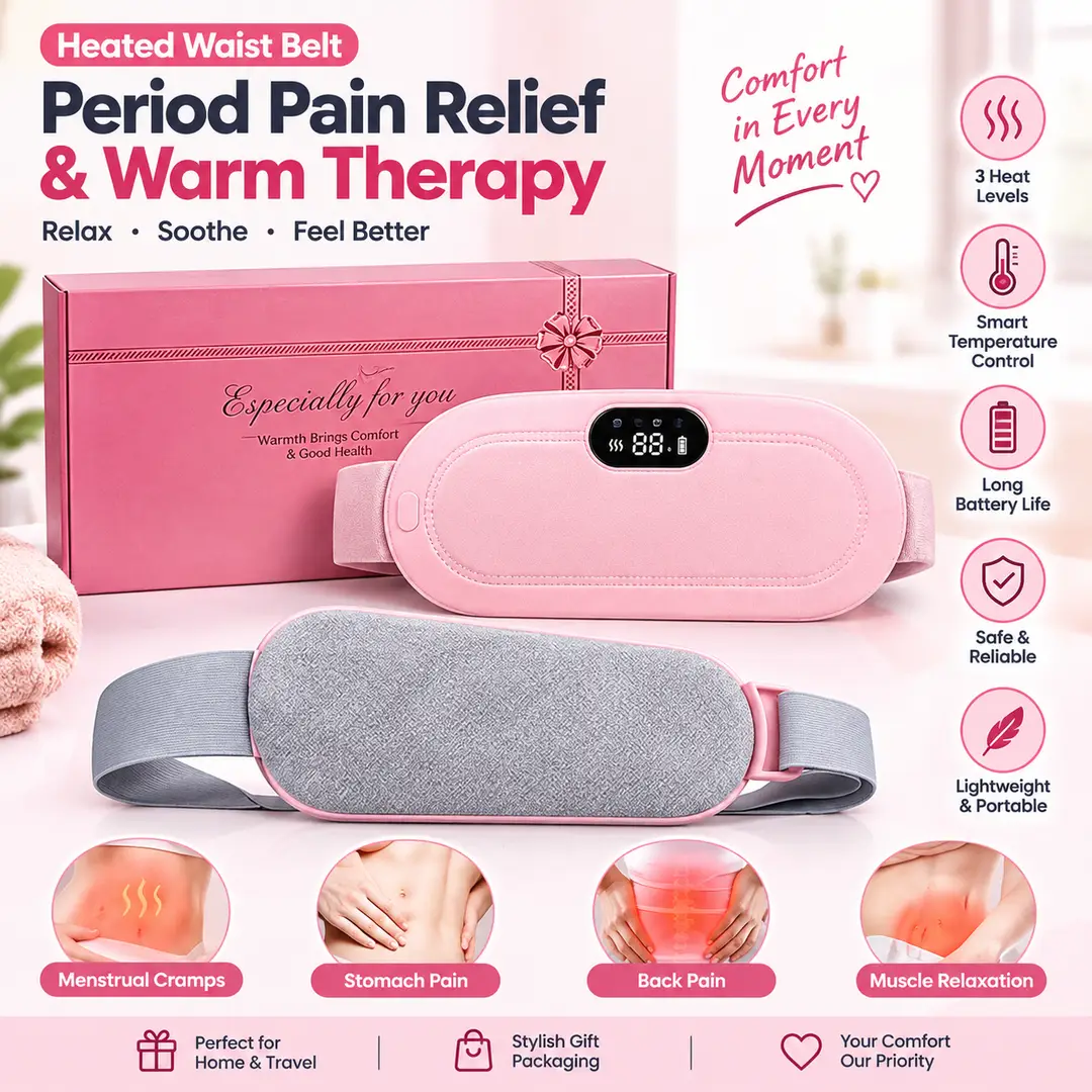 Period Pain Reliever Rechargeable Heating Belt - Waist Heating Pad Massager for Cramps Relief - Portable Menstrual Heating Pad for Pain Relief - Electric Menstrual Heating Pad with Adjustable Temperature