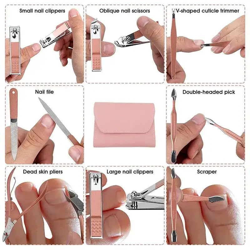 Professional 16 Pcs Manicure Pedicure Kit Full Function Grooming Kit Stainless Steel Spa Tools Kit Trimming Set – Nails Cutter Set – Scissors – Nippers With Foldable and Portable Leather Case