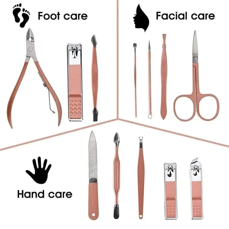 Professional 16 Pcs Manicure Pedicure Kit Full Function Grooming Kit Stainless Steel Spa Tools Kit Trimming Set – Nails Cutter Set – Scissors – Nippers With Foldable and Portable Leather Case