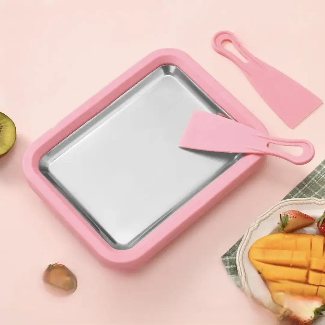 Stainless Steel Ice Cream Maker - With Pan And 2 Scrapers