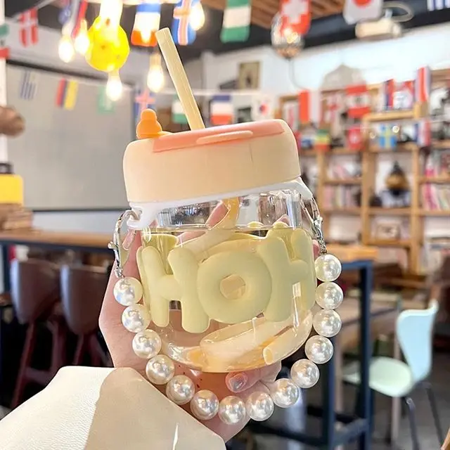 350ml 2 Way Drinking HOHO Aesthetic Glass Cup - Tumbler Glass Drinkware Bottle - Glass Tumbler Mug with Straw & Lid Silicon Sleeve - Hot and Cold Beverages