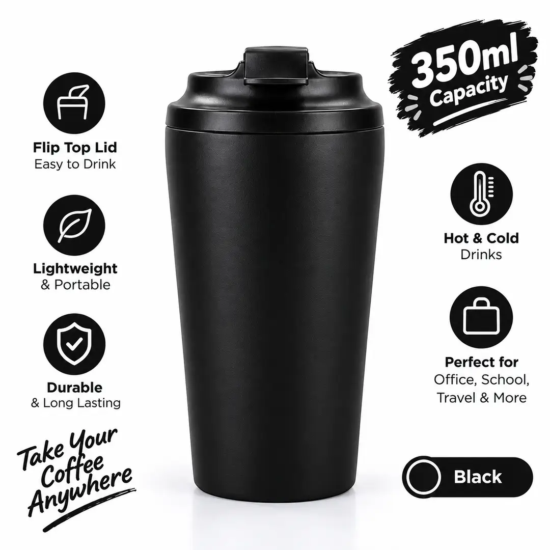 350ml Travel Coffee Cup with Black Flip Lid