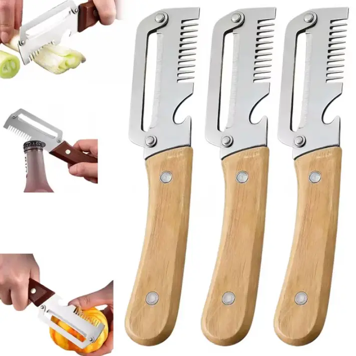 3-in-1 Multi Function Kitchen Tool with Wooden Handle