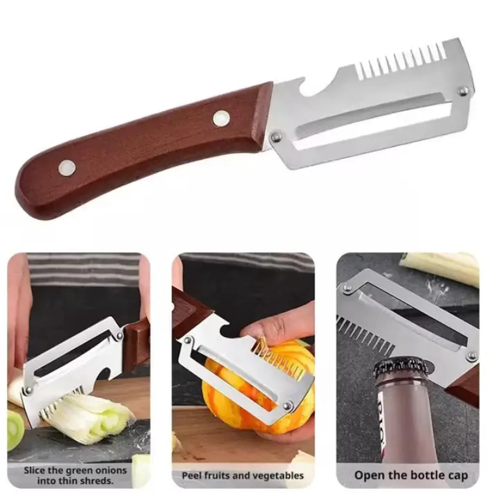 3-in-1 Multi Function Kitchen Tool with Wooden Handle