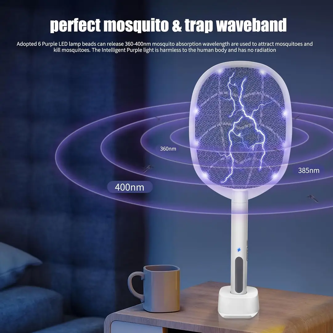2 In 1 Electric Mosquito Racket Bat with UV Light – Foldable USB Rechargeable Fly Swatter | Insect Killer Bug Zapper with Long Lasting Lithium Battery