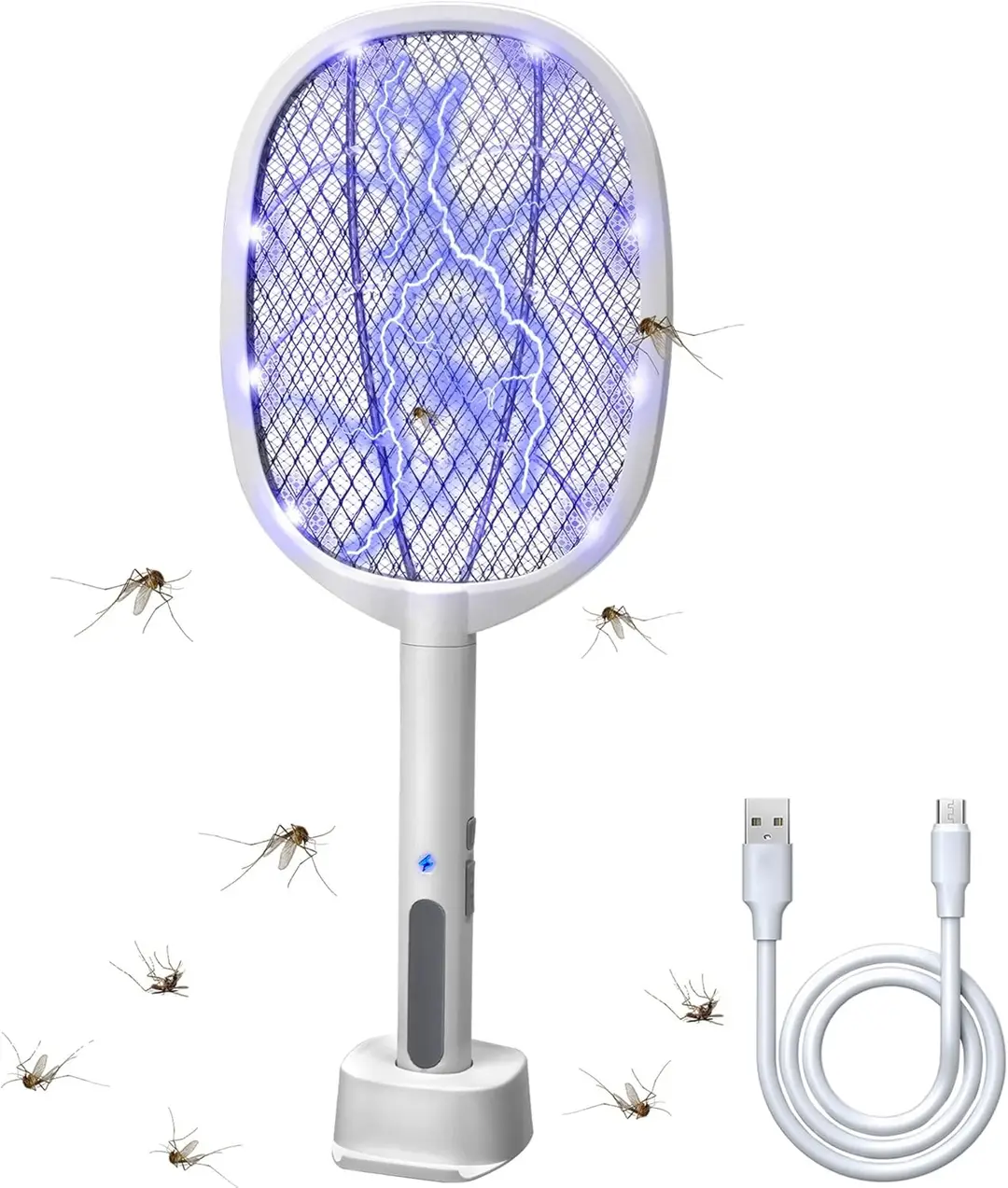 2 In 1 Electric Mosquito Racket Bat with UV Light – Foldable USB Rechargeable Fly Swatter | Insect Killer Bug Zapper with Long Lasting Lithium Battery
