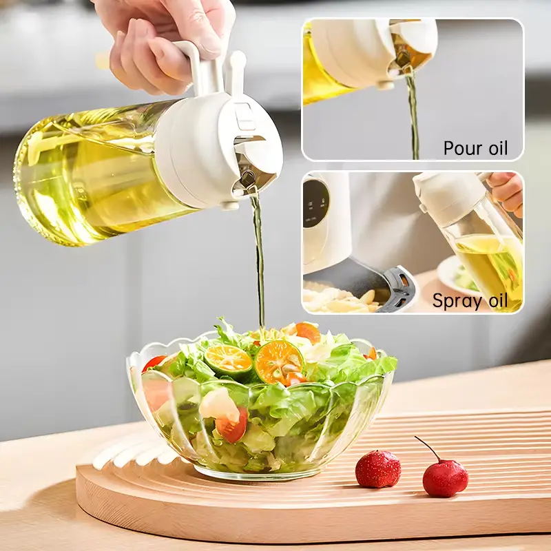 470ml Kitchen Glass Oil Sprayer Bottle - 2in1 Olive Oil Dispenser - Oil Jar Cruet - Anti-leakage Spray - Kitchen Baking, Roasting, Cooking Tool