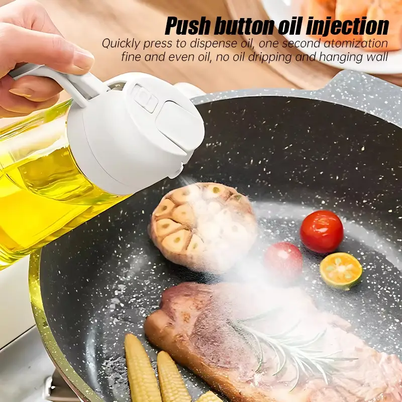 470ml Kitchen Glass Oil Sprayer Bottle - 2in1 Olive Oil Dispenser - Oil Jar Cruet - Anti-leakage Spray - Kitchen Baking, Roasting, Cooking Tool