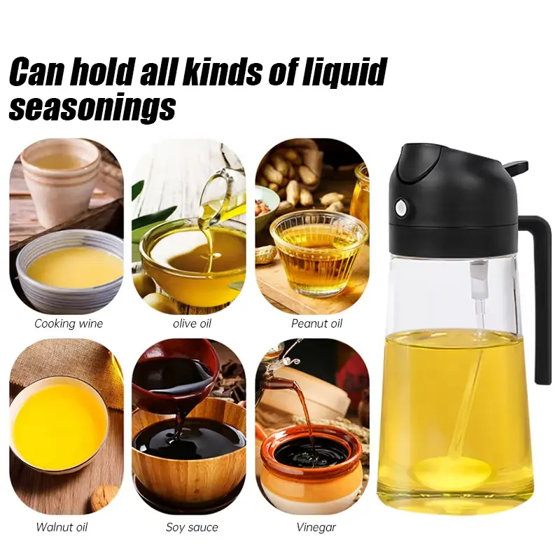 470ml Kitchen Glass Oil Sprayer Bottle - 2in1 Olive Oil Dispenser - Oil Jar Cruet - Anti-leakage Spray - Kitchen Baking, Roasting, Cooking Tool