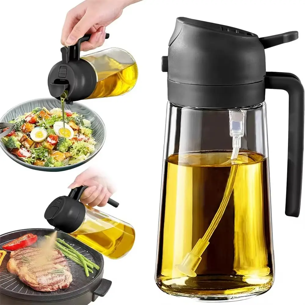 470ml Kitchen Glass Oil Sprayer Bottle - 2in1 Olive Oil Dispenser - Oil Jar Cruet - Anti-leakage Spray - Kitchen Baking, Roasting, Cooking Tool