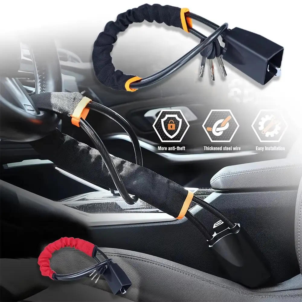Heavy Duty Car Handbrake Lock - Anti-Theft Steel Wire - Vehicle Gear & Hand Brake Security Lock with Keys - Universal Auto Safety Lock