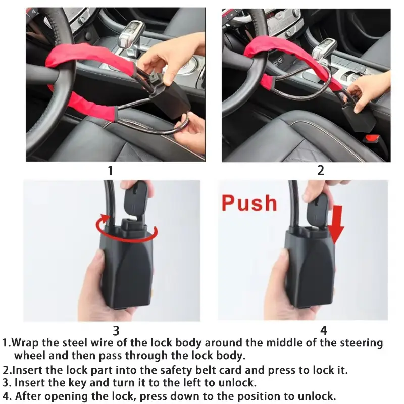 Heavy Duty Car Handbrake Lock - Anti-Theft Steel Wire - Vehicle Gear & Hand Brake Security Lock with Keys - Universal Auto Safety Lock