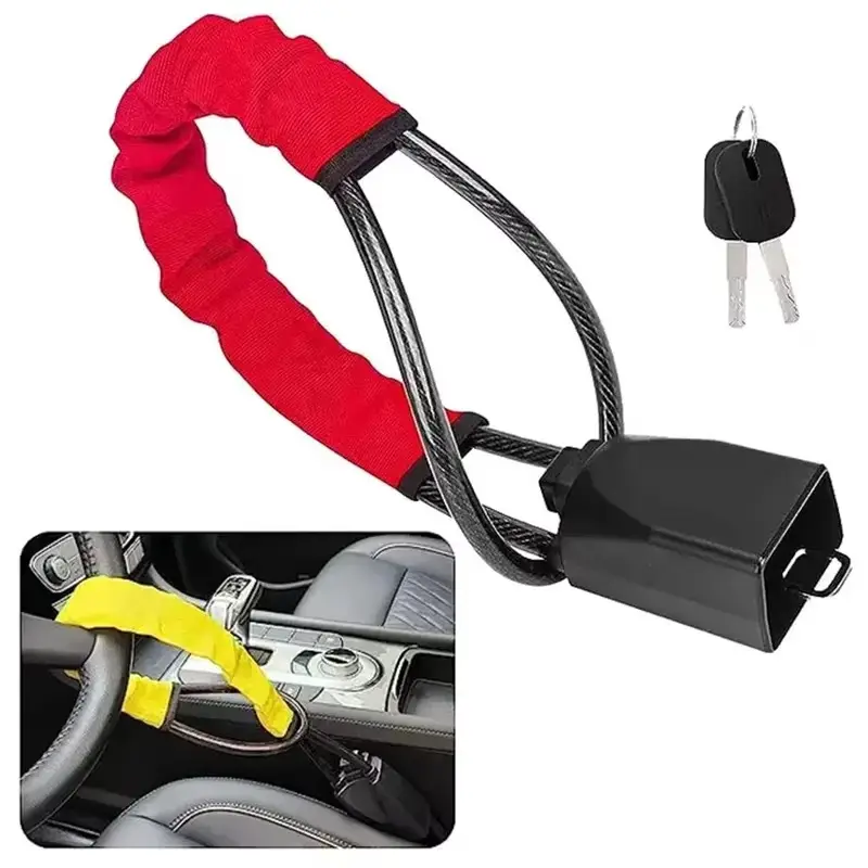 Heavy Duty Car Handbrake Lock - Anti-Theft Steel Wire - Vehicle Gear & Hand Brake Security Lock with Keys - Universal Auto Safety Lock