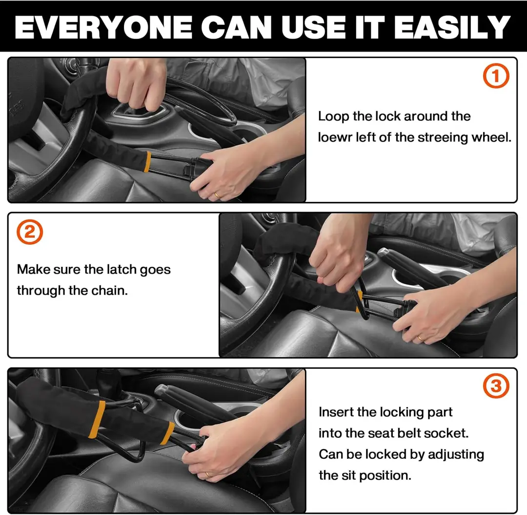 Steering Wheel Lock Steel Made With 3 Keys