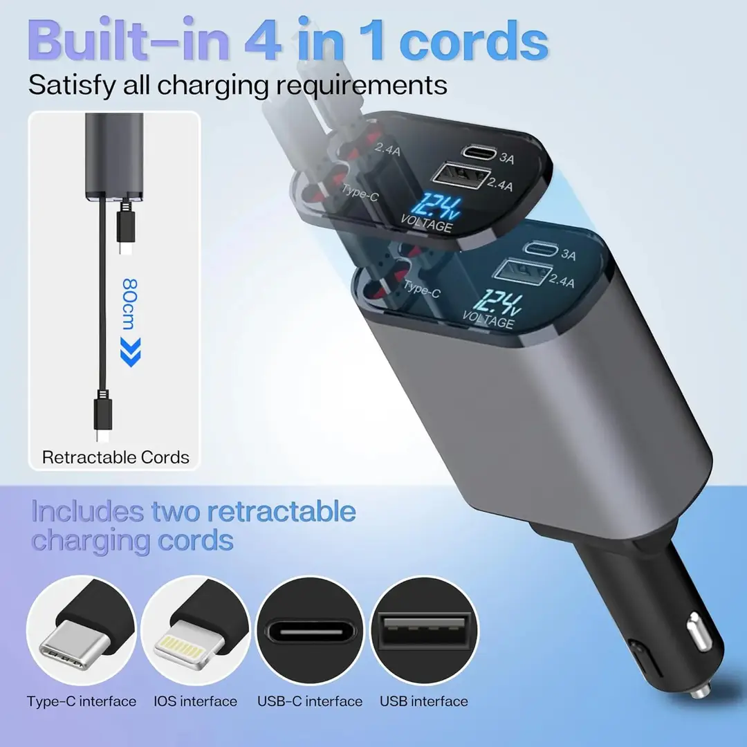 3 in 1 Car Charging Adapter 120WATT FAST charging