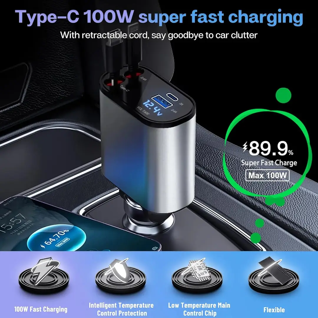 3 in 1 Car Charging Adapter 120WATT FAST charging