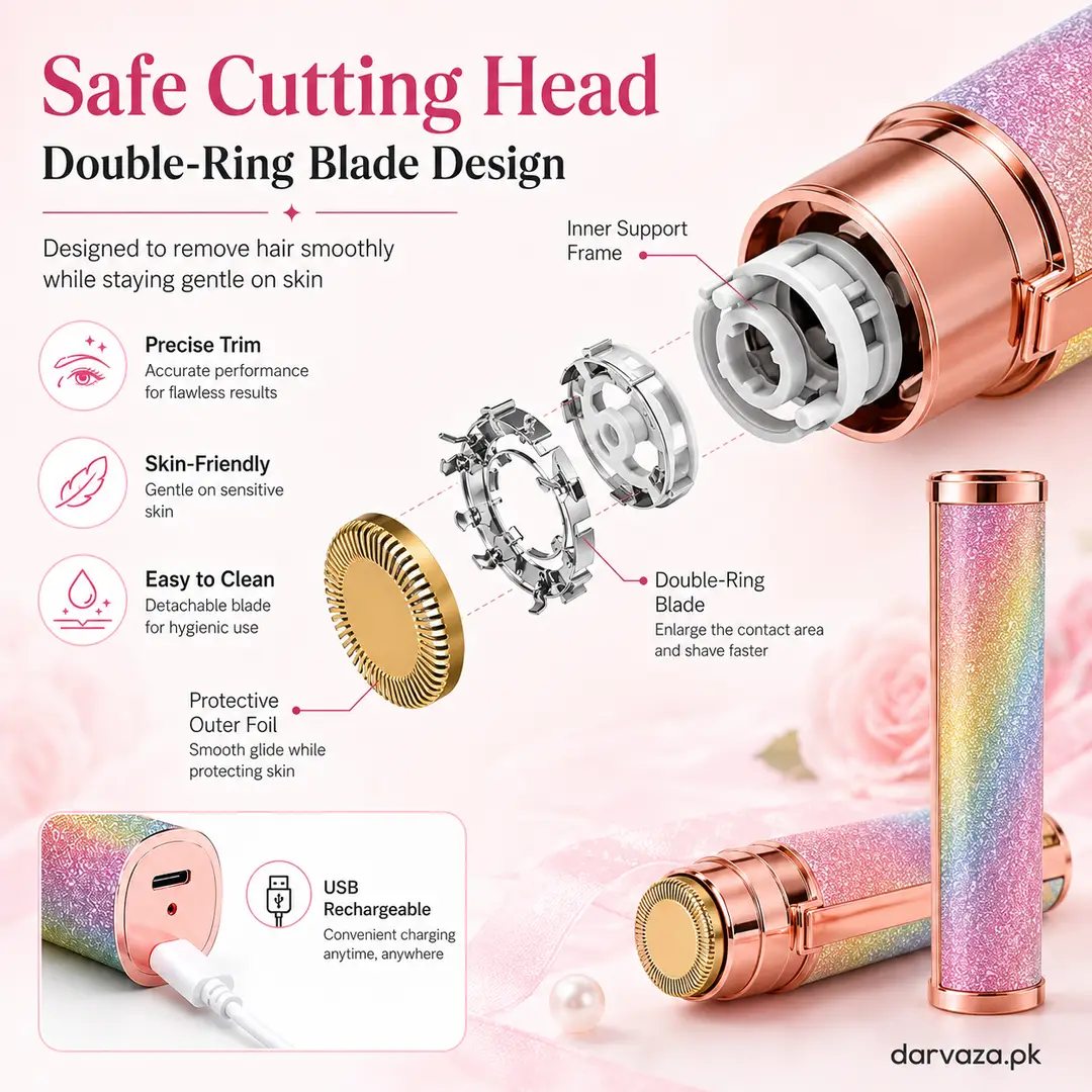 Dry Shave, Wet, Cordless, Rechargeable, Self-Sharpening, Pop-Up Trimmer Women's Facial Hair Removal Pen