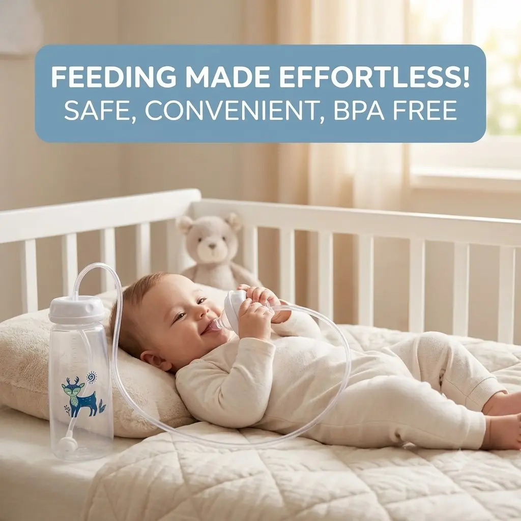 Hands Free Baby Feeding Bottle with Straw 240ml