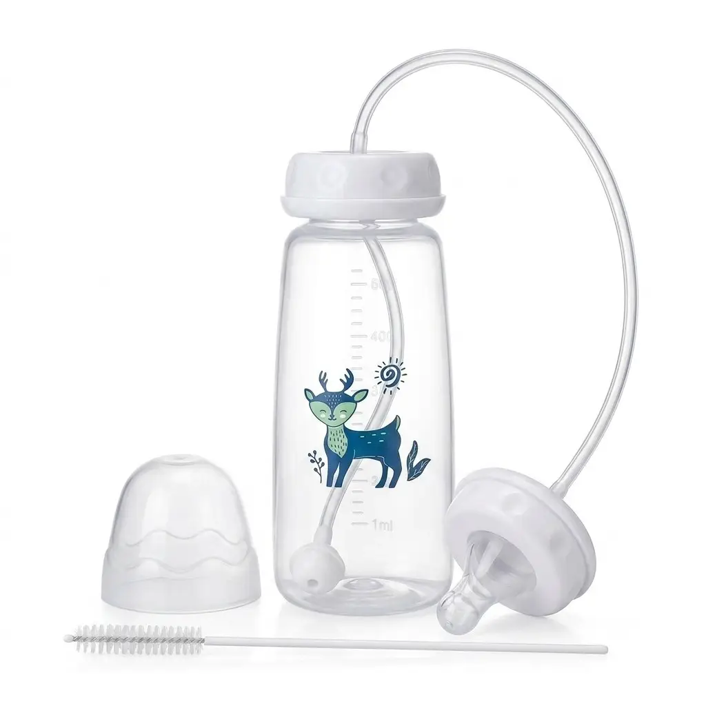 Hands Free Baby Feeding Bottle with Straw 240ml