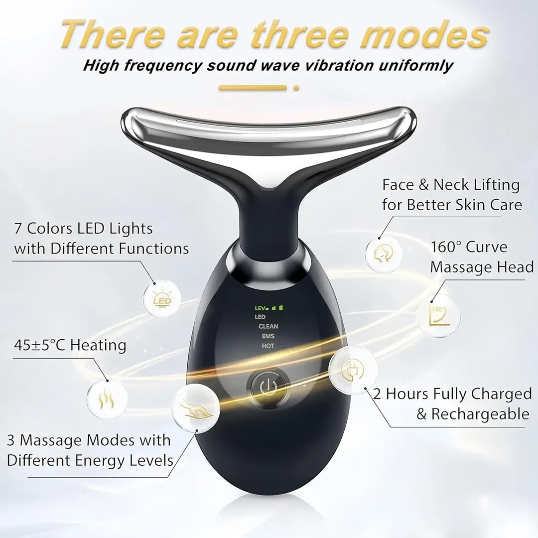 Digital Face & Neck Massager T-Shaped – EMS Facial Massage Device with LED Light, Hot & Vibration Modes for Face, Jawline & Neck