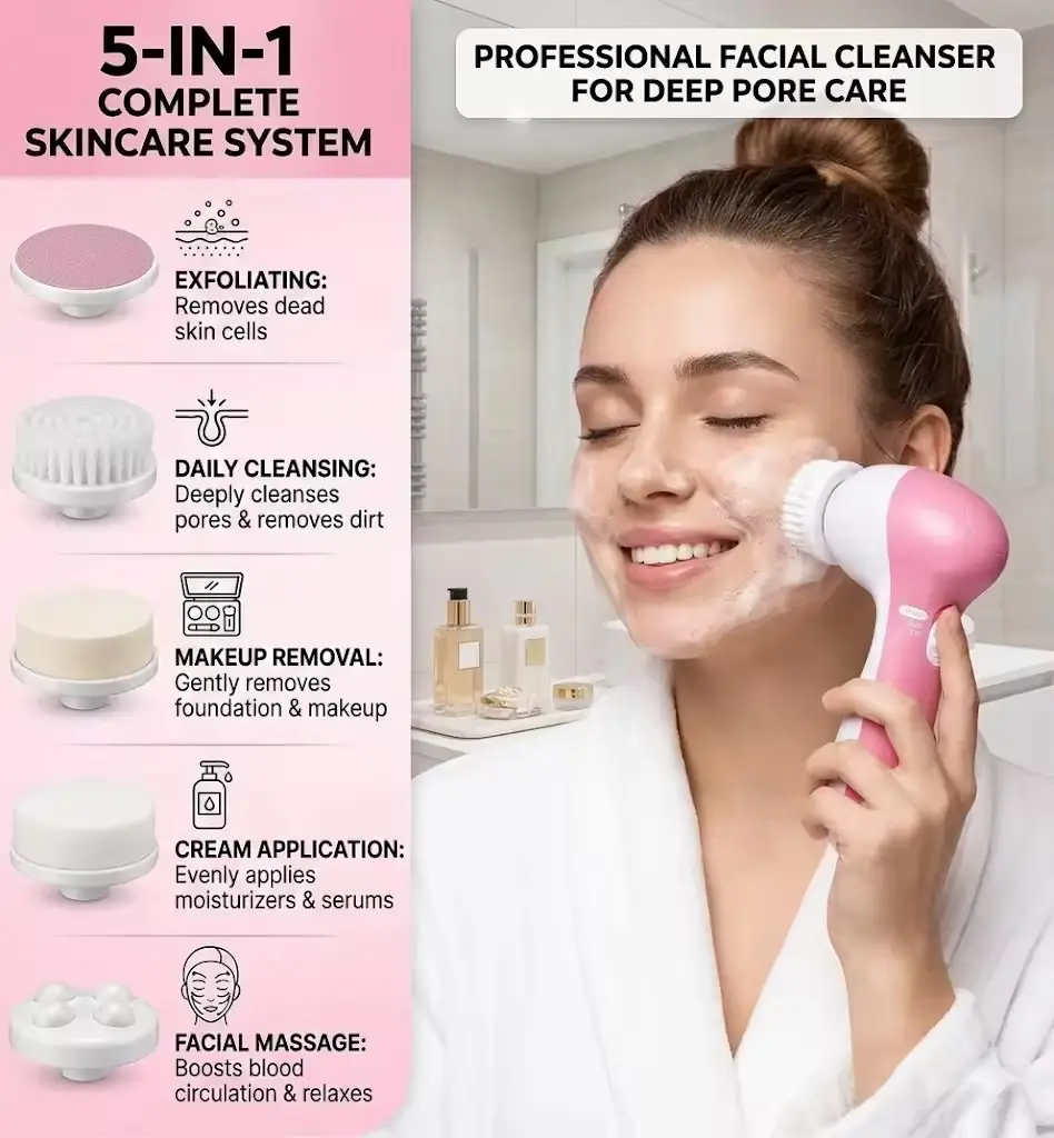 5 in 1 Facial Electric Cleanser & Massager, Multifunctional