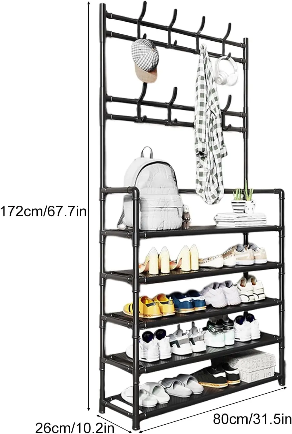 -Tier Metal Shoe & Coat Rack | Shoe Storage with Hanger