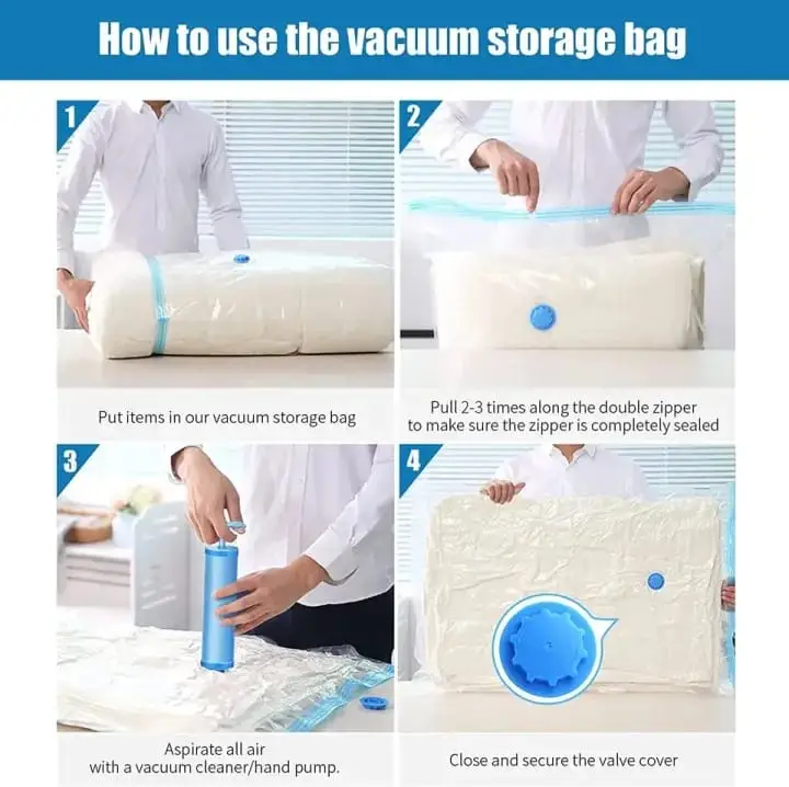 Set of 5 Vacuum Storage Bags with Travel Hand Pump