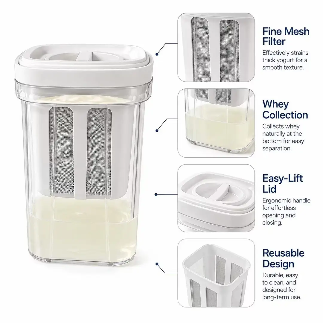 BPA Free 1100ML Greek Yogurt Filter Strainer – Yogurt Maker & Cheese Strainer with Fine Mesh Filter