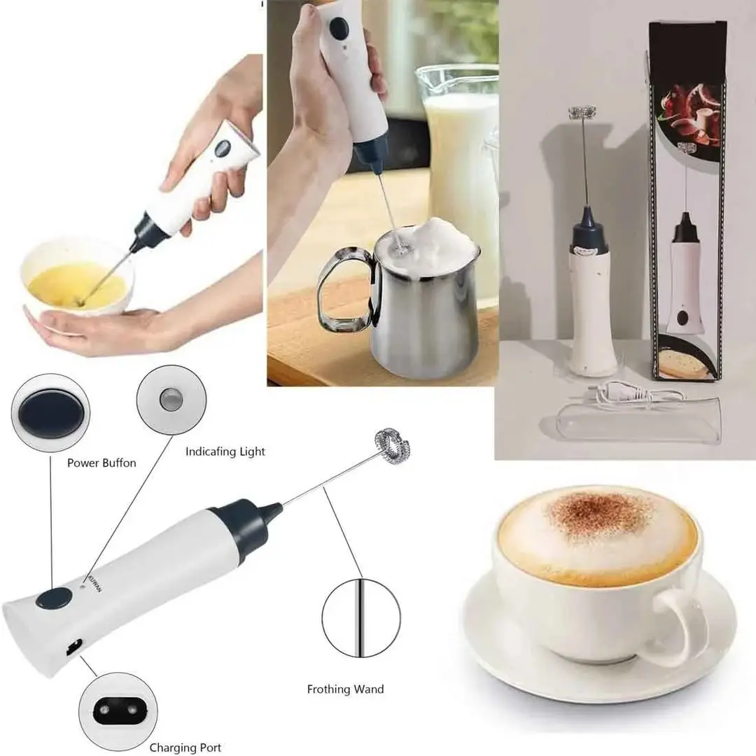 Handheld Electric Milk Frother & Coffee Mixer – Portable Coffee Whisk with Stainless Steel Beater for Cappuccino, Latte, Hot Chocolate & Milk Foam