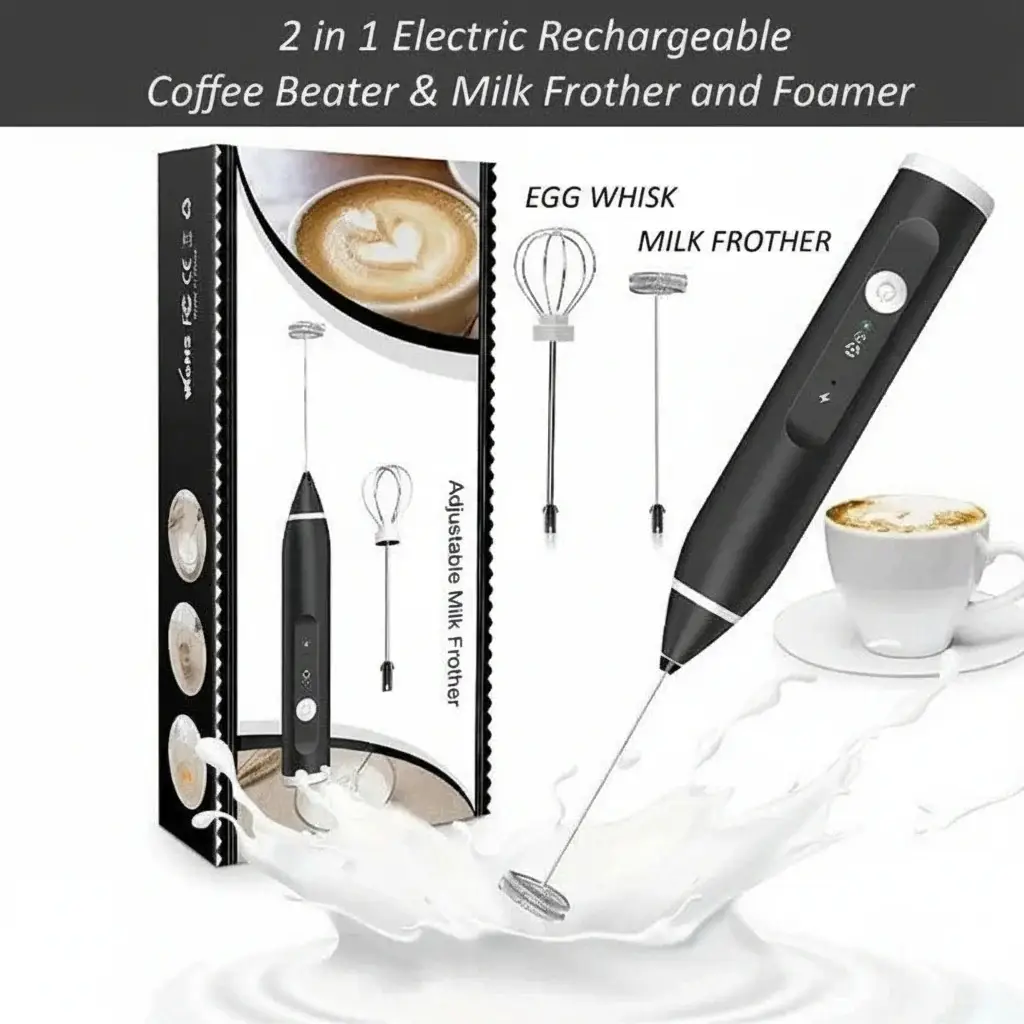 2-in-1 Electric Milk Frother & Coffee Beater – Handheld Cordless Coffee Foamer & Egg Whisk, Mini Coffee Mixer for Latte, Matcha & Hot Chocolate