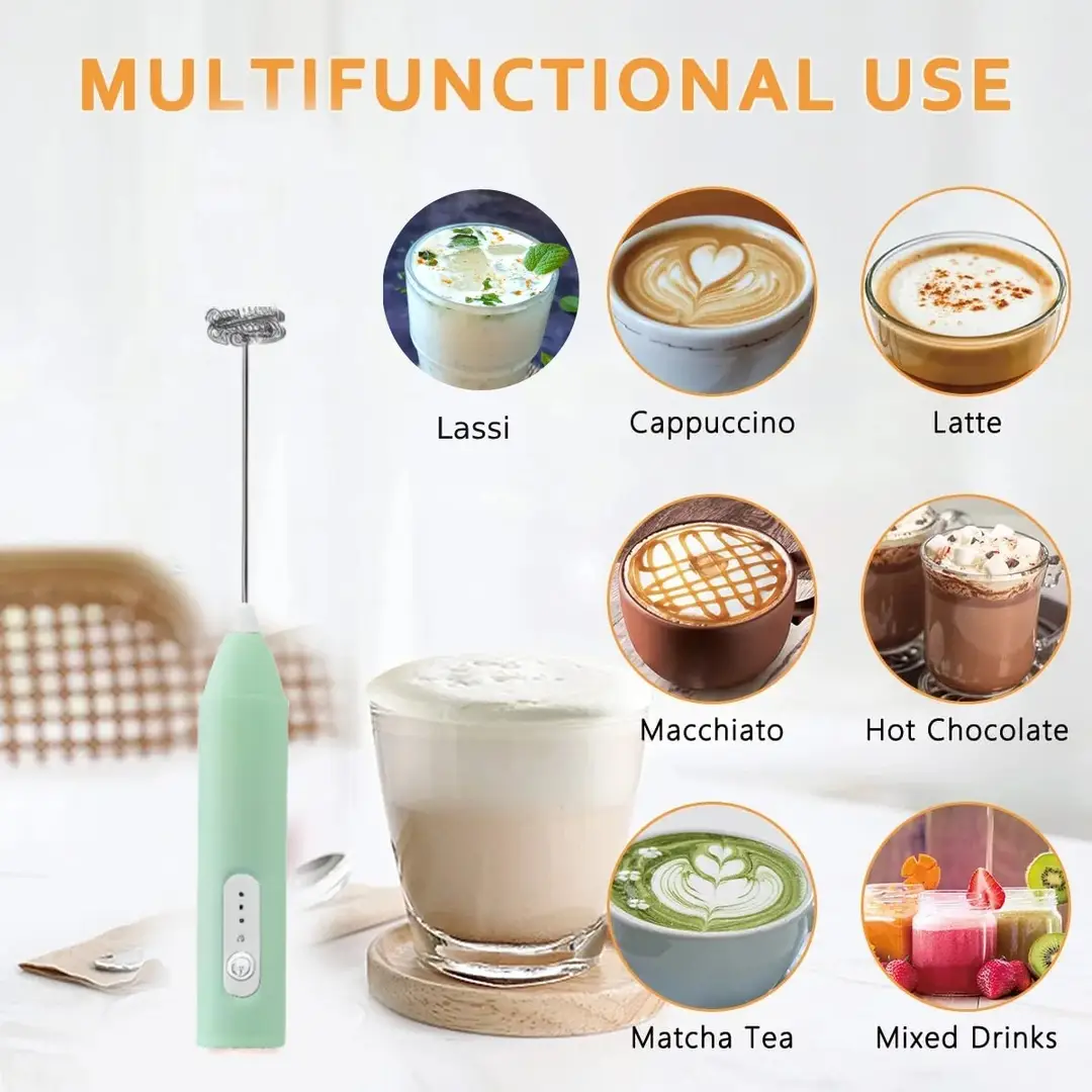 2-in-1 Electric Milk Frother & Coffee Beater – Handheld Cordless Coffee Foamer & Egg Whisk, Mini Coffee Mixer for Latte, Matcha & Hot Chocolate