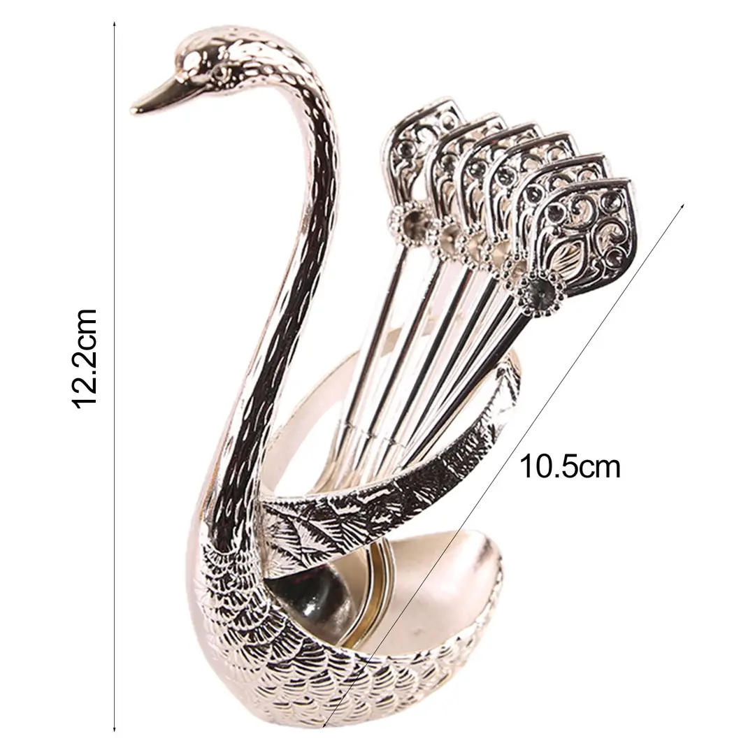 6 Pieces Stylish Spoon Set with Holder Gold & Silver
