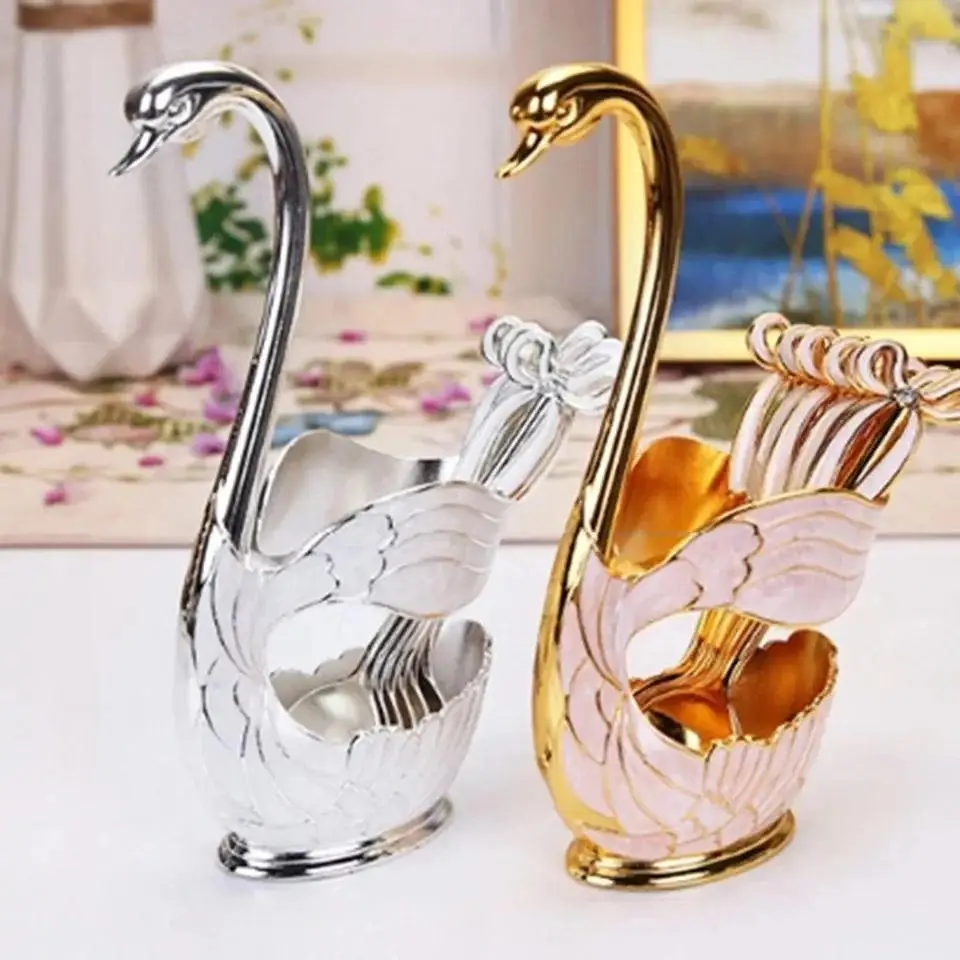 6 Pieces Stylish Spoon Set with Holder Gold & Silver