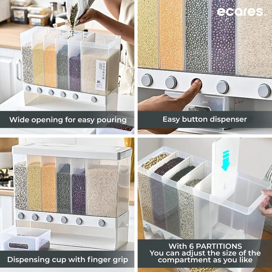 6 in 1 Cereal Dispenser – Multi-Compartment Dry Food Storage
