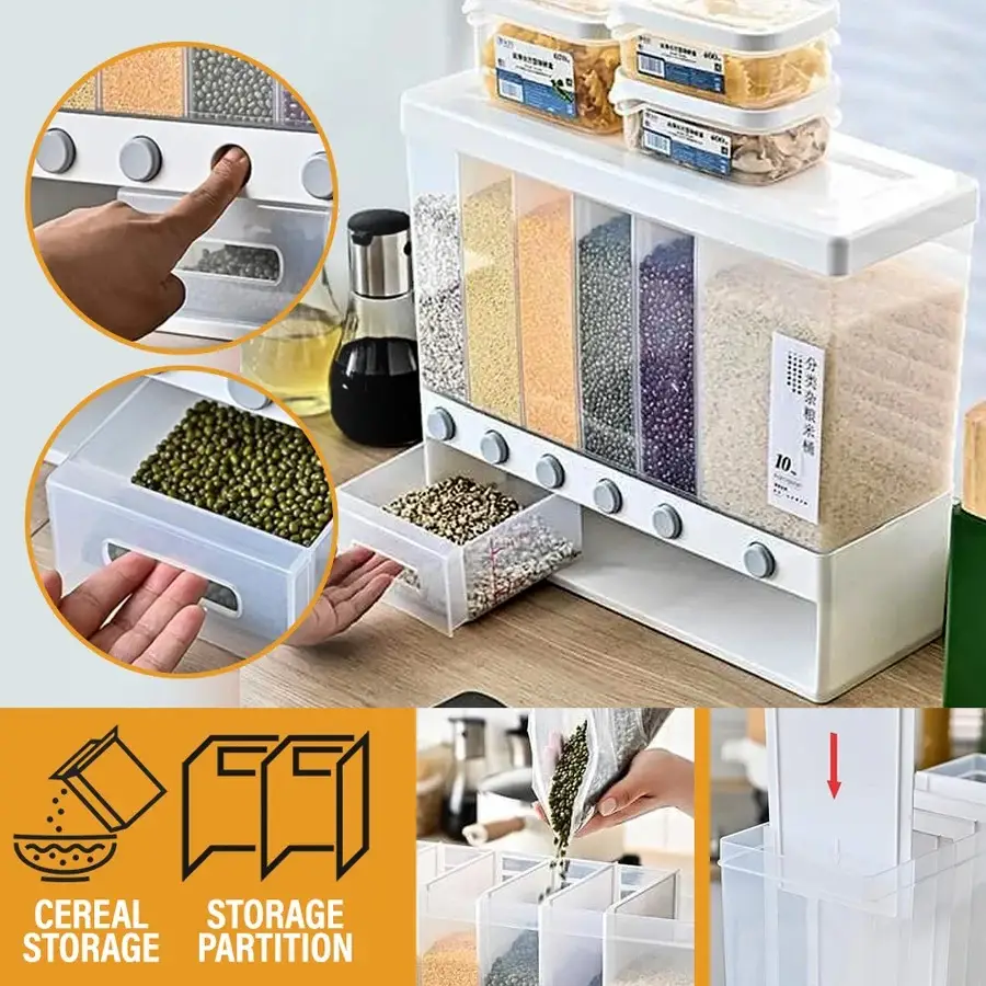 6 in 1 Cereal Dispenser – Multi-Compartment Dry Food Storage