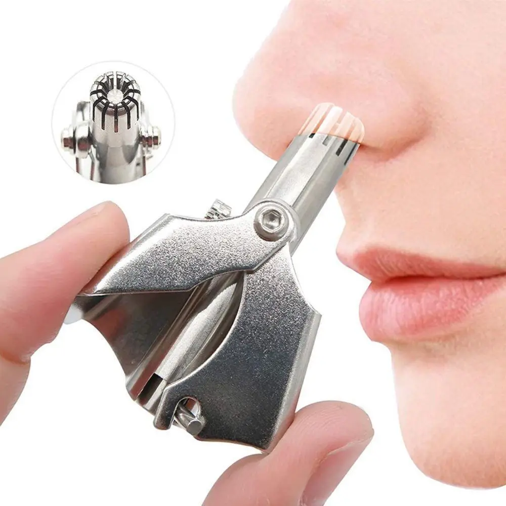 Manual Nose & Ear Hair Trimmer Stainless Steel – Safe Rotating Push Hair Remover, Washable Grooming Tool for Unisex
