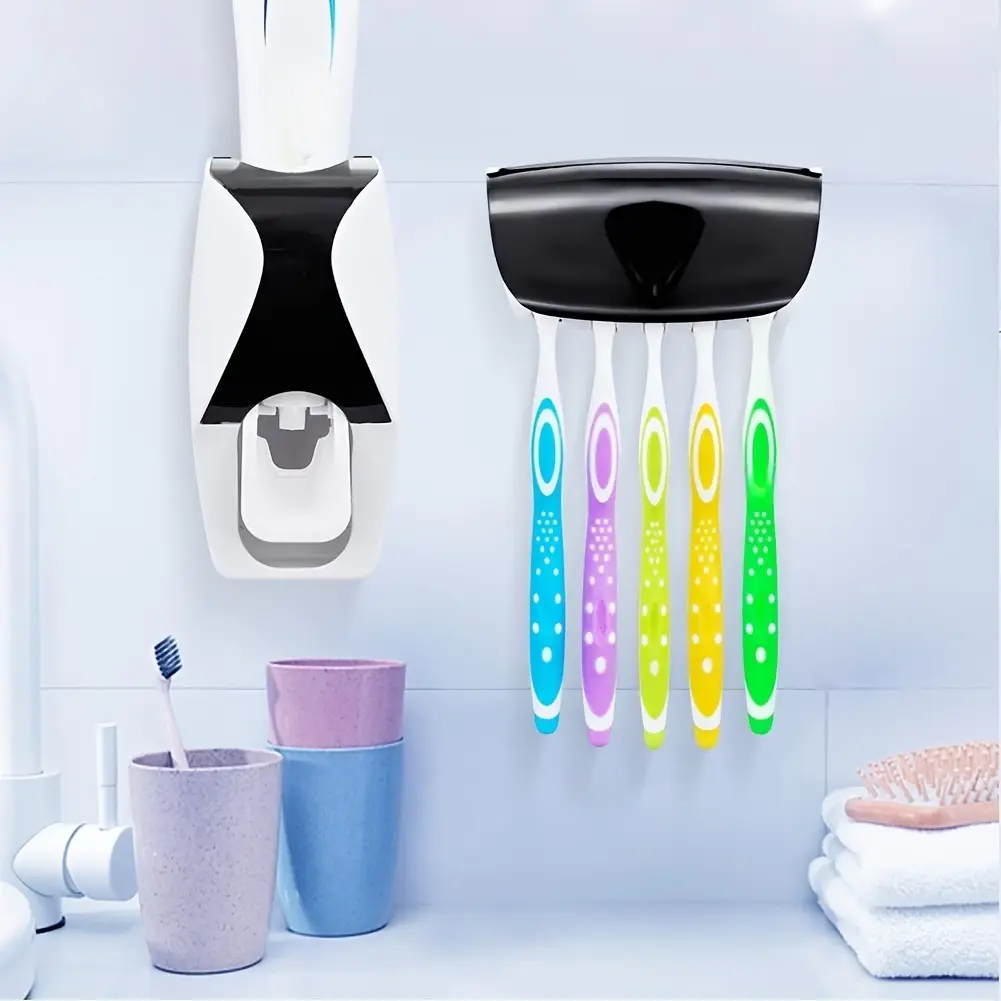 Automatic Toothpaste Dispenser & Toothbrush Holder Set