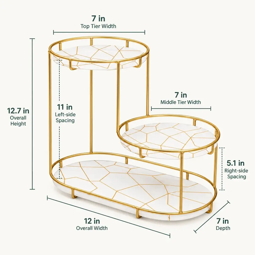 3-Tier Golden Vanity Stand Makeup & Cosmetic Storage