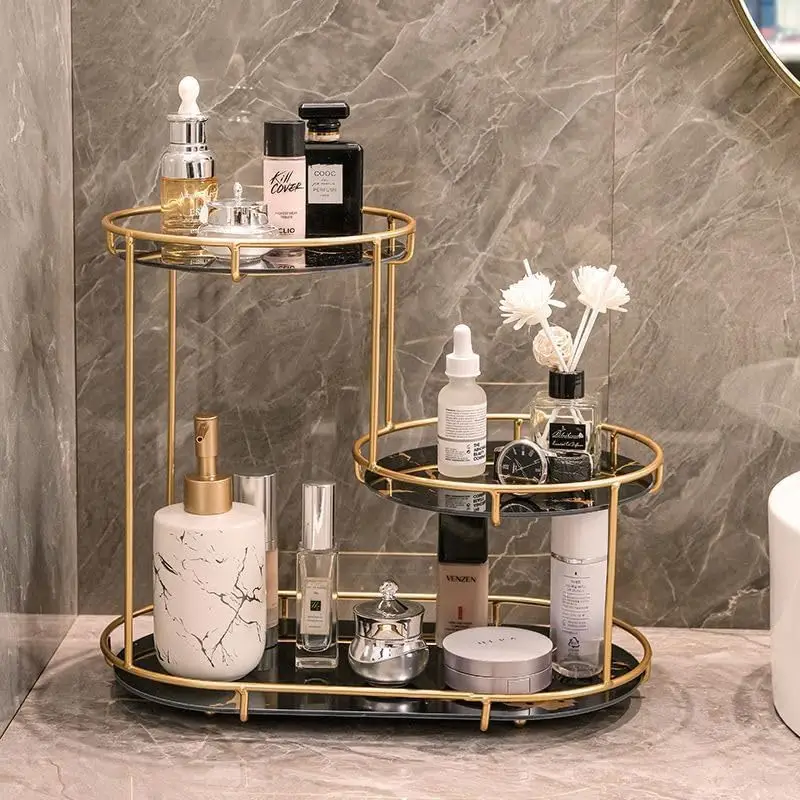 3-Tier Golden Vanity Stand Makeup & Cosmetic Storage