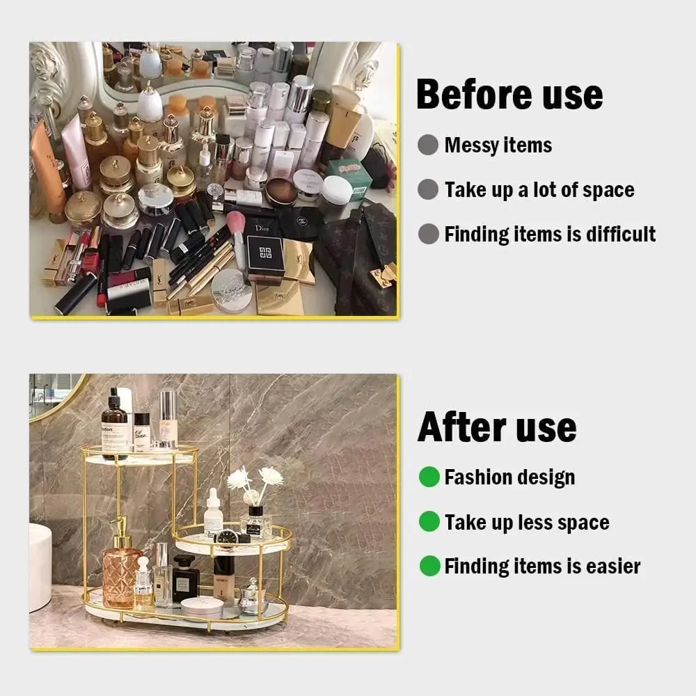 3-Tier Golden Vanity Stand Makeup & Cosmetic Storage