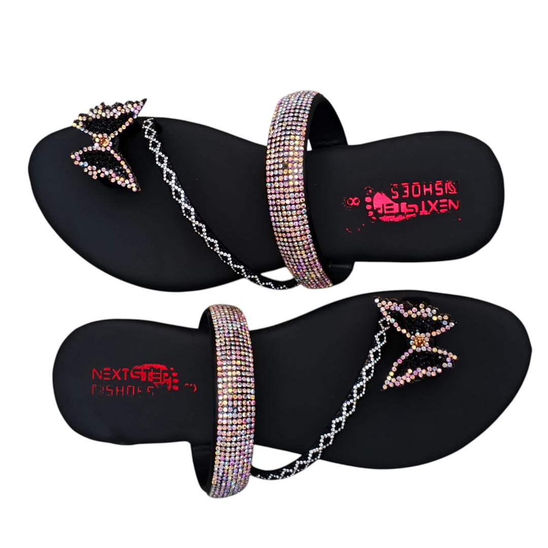 Black Rhinestone Butterfly Flats Women Size 6-10