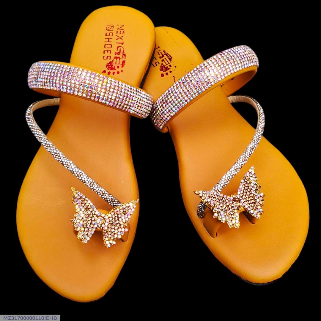 Women Rhinestone Butterfly Flats Yellow