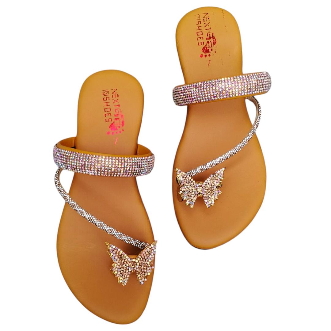 Women Rhinestone Butterfly Flats Yellow