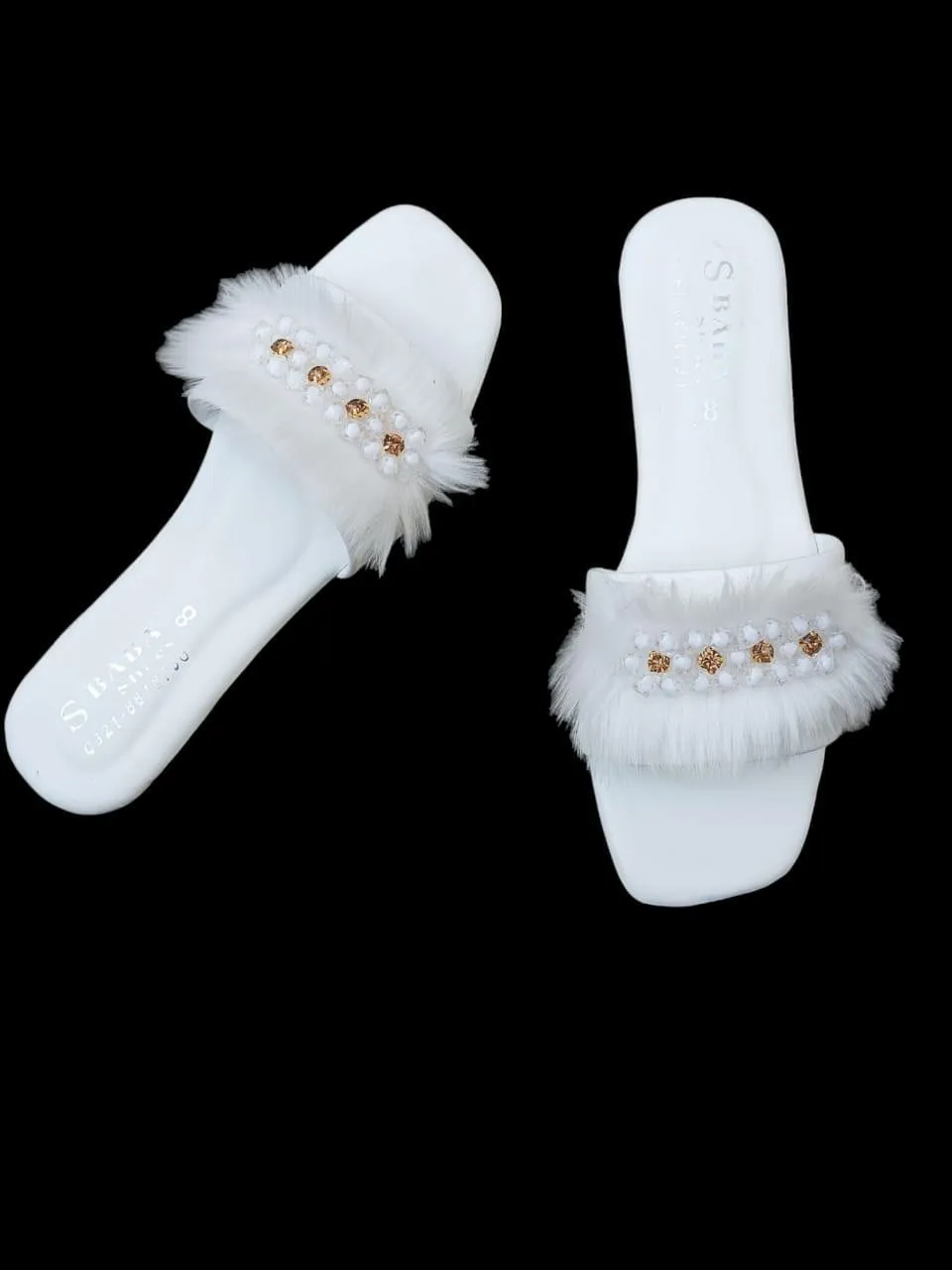 Women Synthetic Leather Rhinestone Slides White Size 6-10