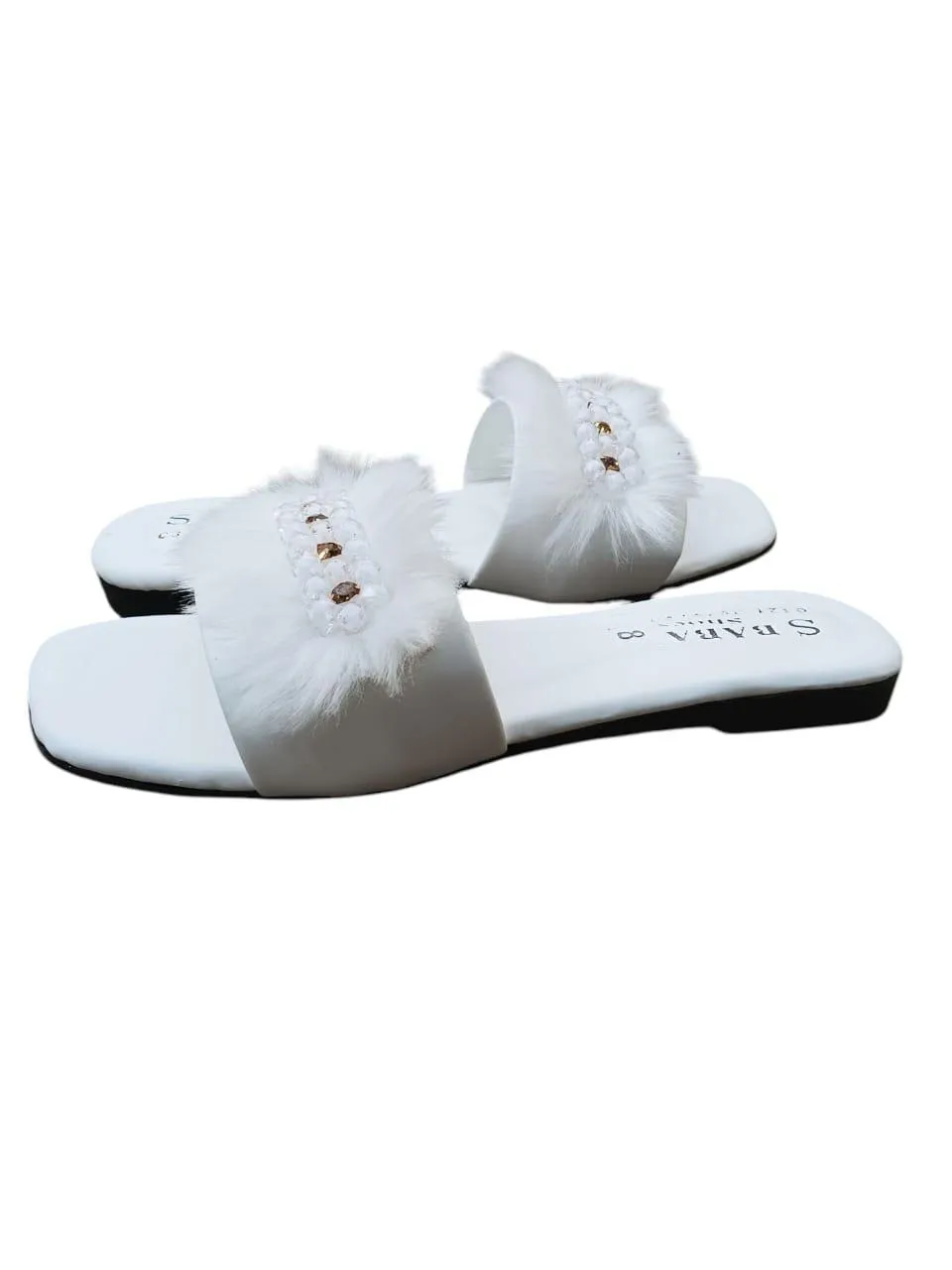 Women Synthetic Leather Rhinestone Slides White Size 6-10