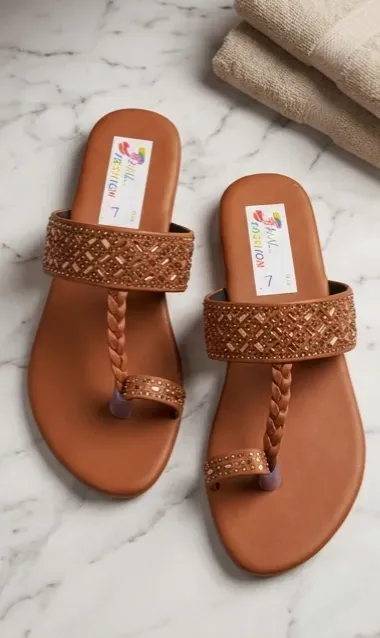 Women Brown Rhinestone Slippers Mustard