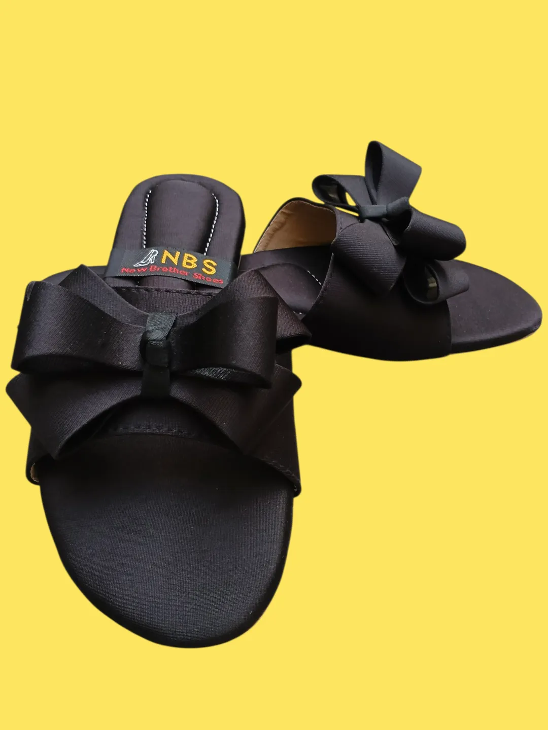 Black Bow Flat Sandals for Women Synthetic Leather