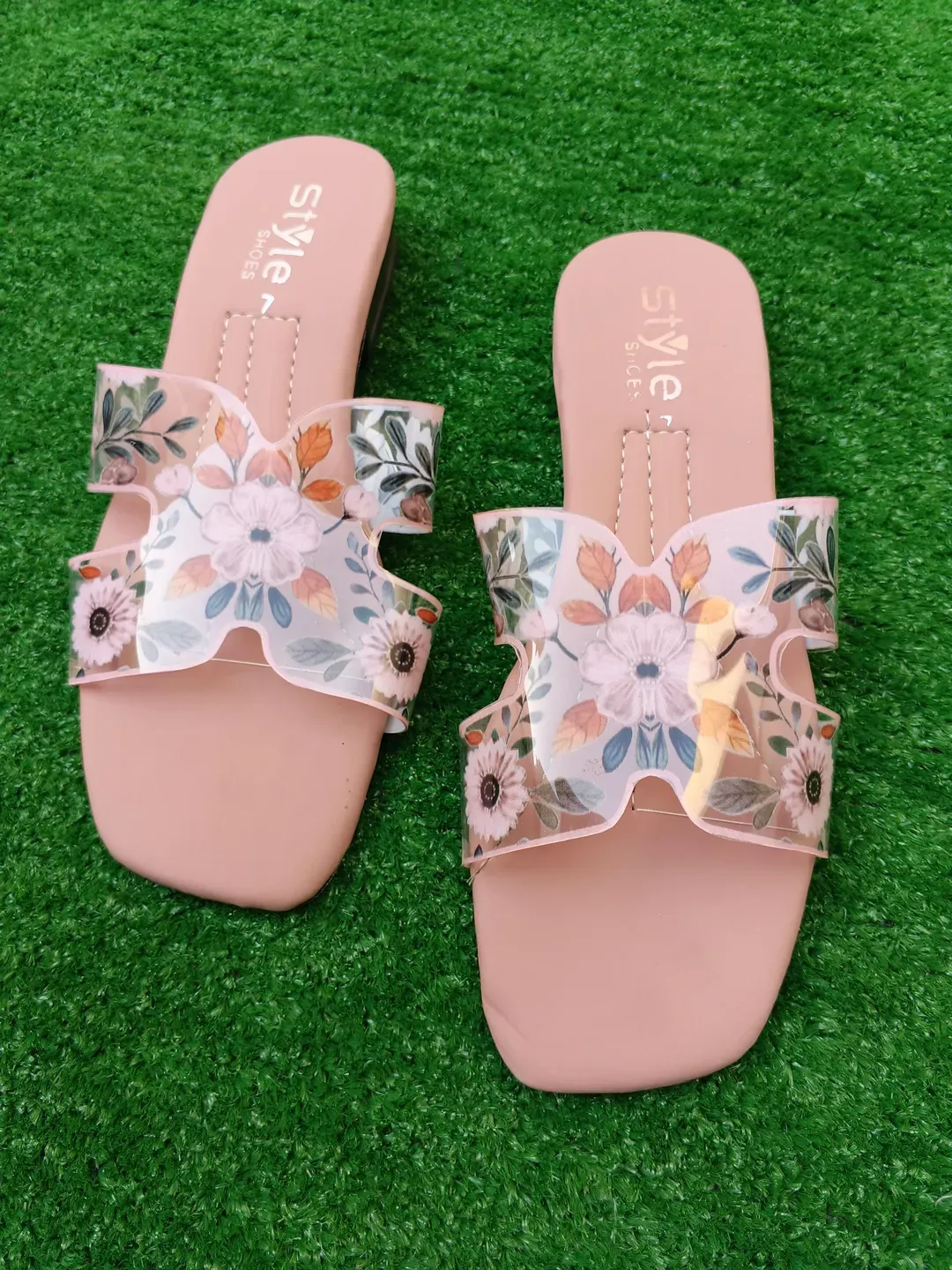 Women Floral Rhinestone Heel Sandals Pink