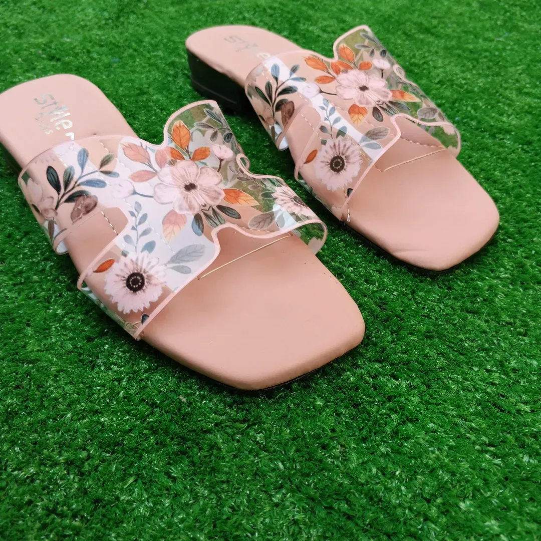 Women Floral Rhinestone Heel Sandals Pink