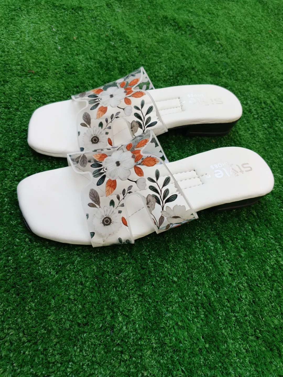 Women Floral Flat Sandals White Comfortable